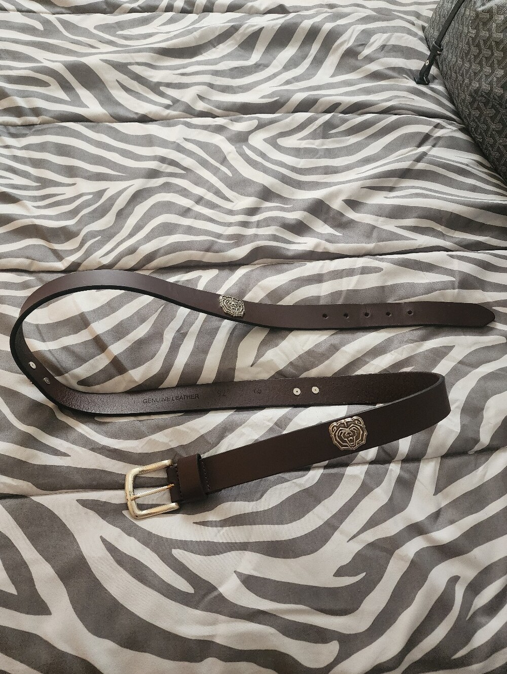 Men's Genuine Leather Brown Belt with Decorative Emblem Size 46